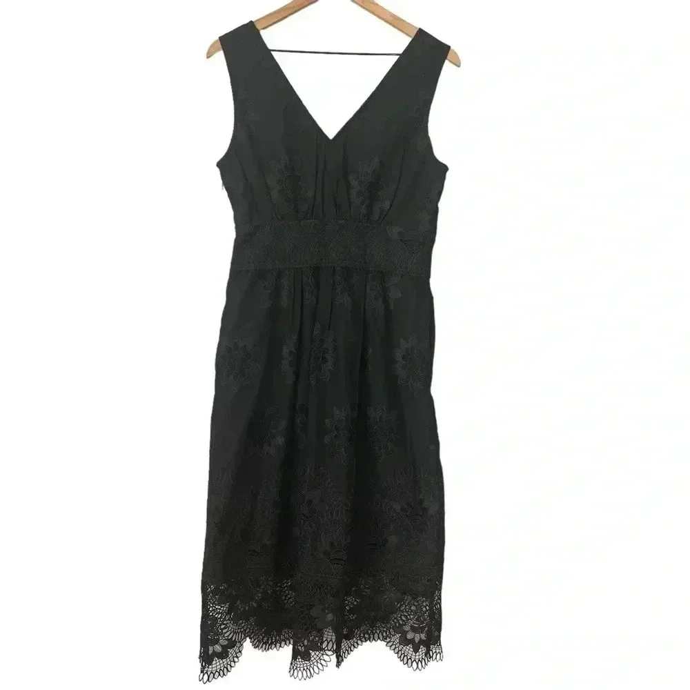 Kobi Halperin "Vivianne" embroidered midi dress scalloped lace hem Sz M - Picture 5 of 10